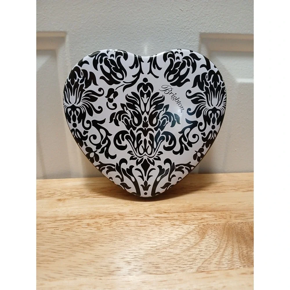Brighton Black White Heart Shaped Tin Container Jewelry Box Trinket Box - Picture 2 of 6